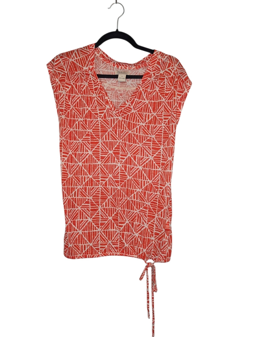 Lucky Brand Coral Geometric V-Neck Tank with Drawstring Sz.S